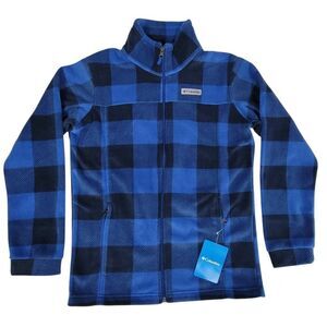 Columbia Fleece Jacket Boys Youth Size Large 14/16 Zing III Blue Check Zip Front